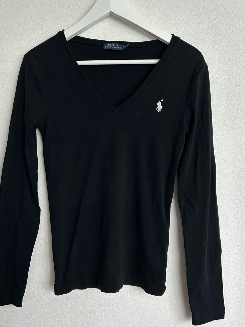 Polo by Ralph Lauren Women's Black V-Neck Long Sleeve Top - S